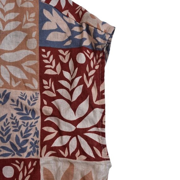 🔴 Sigrid Olsen Linen Shirt Large Multicolor Sleeveless Patchwork Button BackTop - Picture 3 of 16